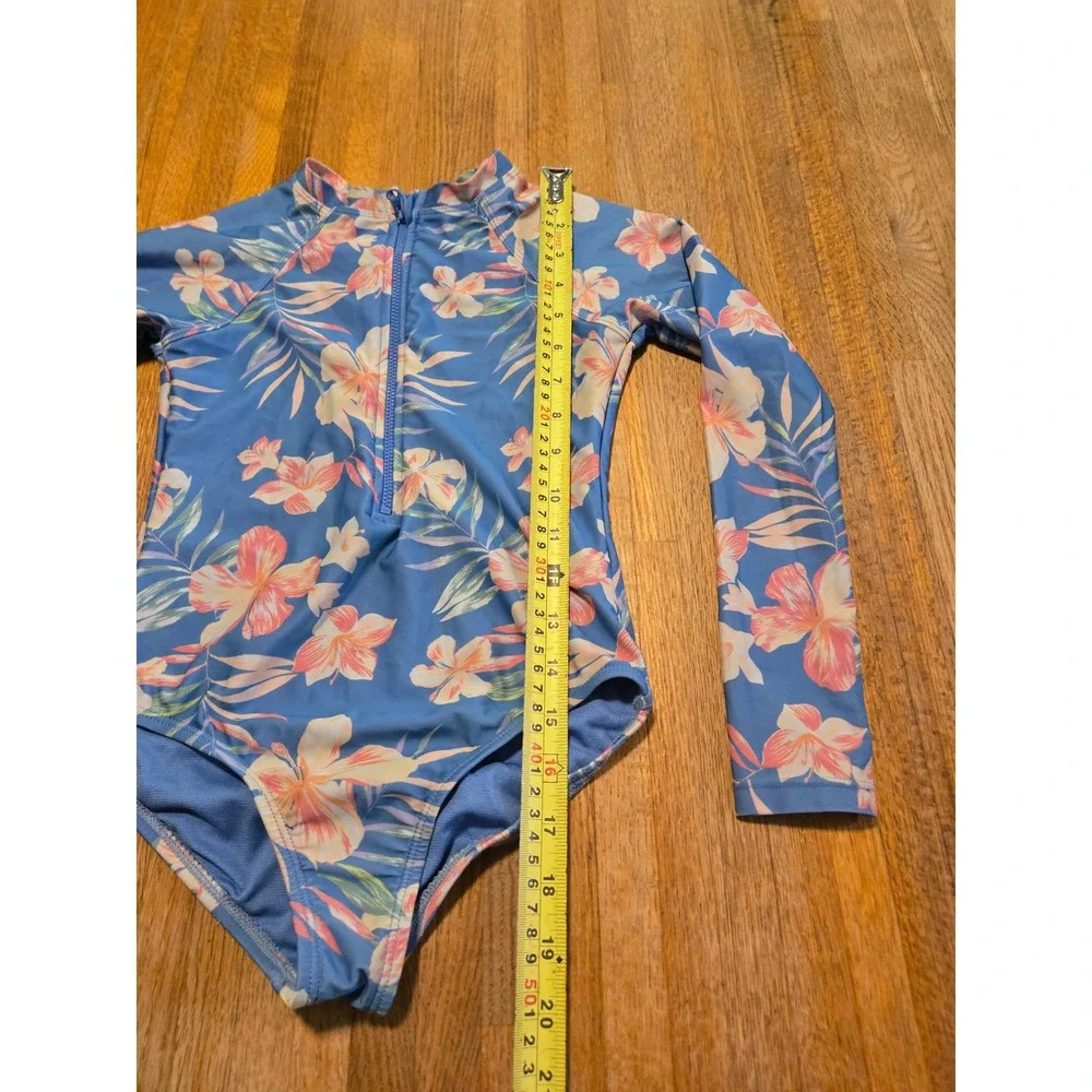 Wonder Nation Girl Med Tropical Floral Long Sleeve One Piece Rash Guard Swimsuit